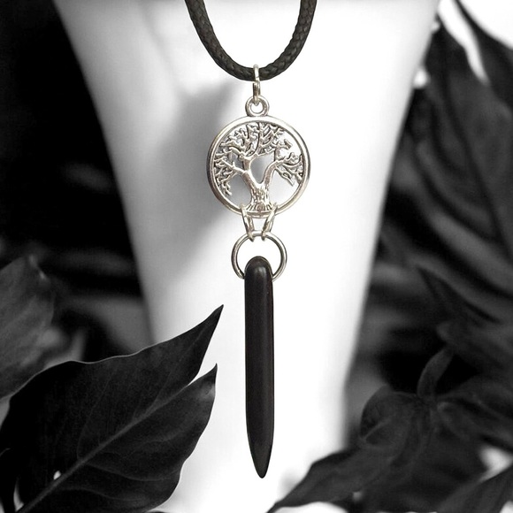 5 For $25💫Alternative Silver Tree of Life Black Spike Pendant Necklace - Picture 1 of 3